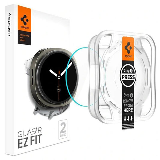 Spigen GlastR EZ FIT skyddsfilm för Samsung Galaxy Watch8 44mm, Set med 2 stycken, Härdat glas AGL09874
