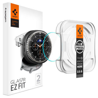 Spigen GlastR EZ FIT Skärmskydd för Samsung Galaxy Watch8 Classic, Set med 2 stycken, Härdat Glas AGL09877