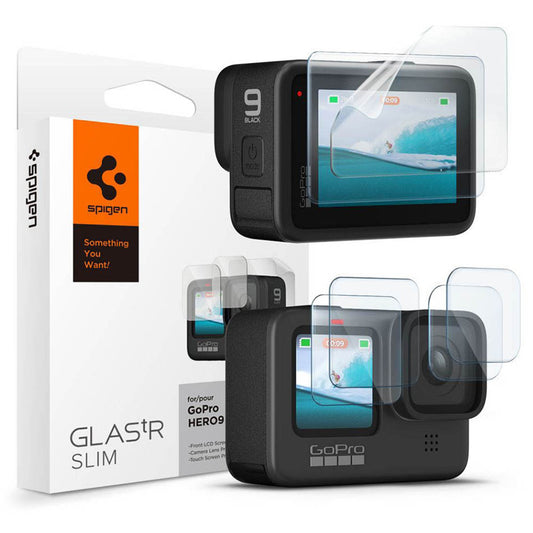 Skärmskydd och linsfolie Spigen GlastR Slim för GoPro Hero 12 / 9 / 10 / 11, Härdat glas, Set om 6 stycken AGL03045