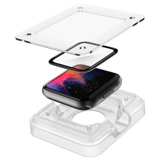 Spigen ProFlex EZ FIT skyddsfilm för Apple Watch 44mm Series, Set med 2 stycken, Flexibelt glas, Svart