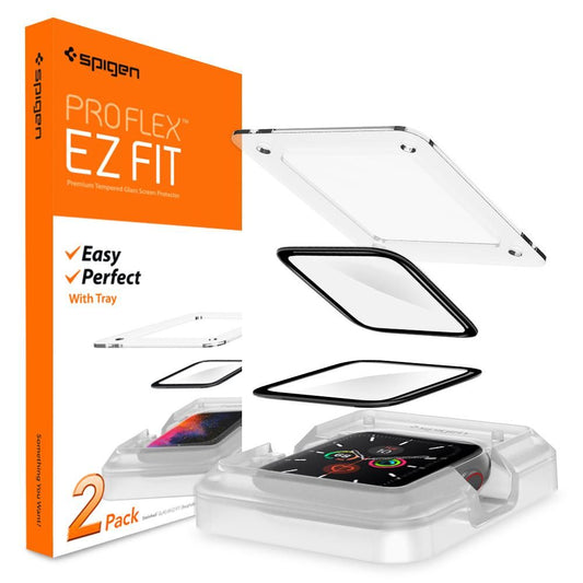 Spigen ProFlex EZ FIT skyddsfilm för Apple Watch 44mm Series, Set med 2 stycken, Flexibelt glas, Svart
