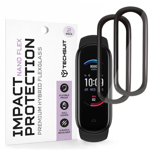 Skyddsfilm Techsuit Nano Flex för Amazfit Band 5, Set med 2 stycken, Plast, Svart