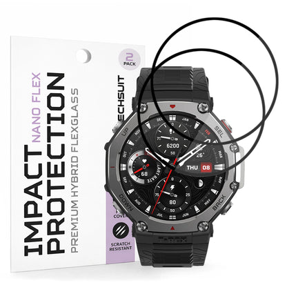 Skyddsfilm Techsuit Nano Flex för Amazfit T-Rex 3, Set med 2 stycken, Plast, Svart