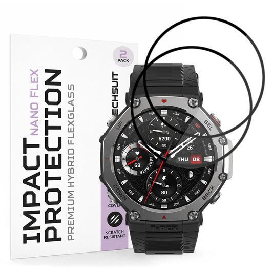 Skyddsfilm Techsuit Nano Flex för Amazfit T-Rex 3, Set med 2 stycken, Plast, Svart