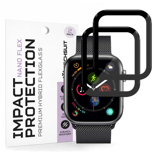 Skyddsfilm Techsuit Nano Flex för Apple Watch 44mm Series, Set med 2 stycken, Plast, Svart