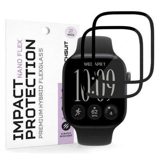 Techsuit Nano Flex skyddsfilm för Apple Watch Series 12 46mm, Set om 2 stycken, Plast, Svart