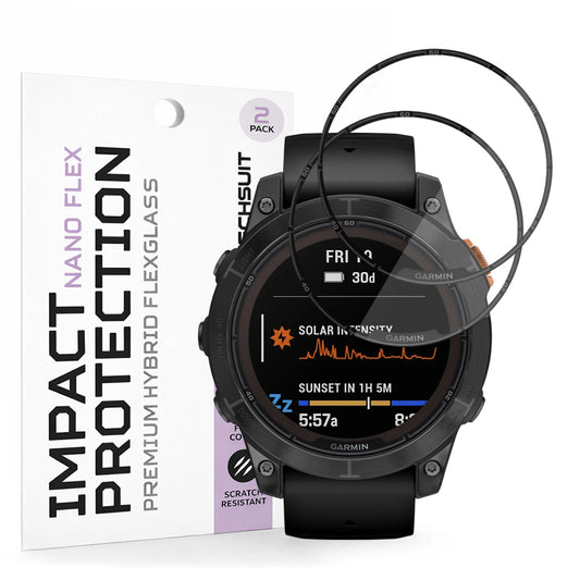 Skyddsfilm Techsuit Nano Flex för Garmin Fenix 7 Pro Solar, Set med 2 stycken, Plast, Svart