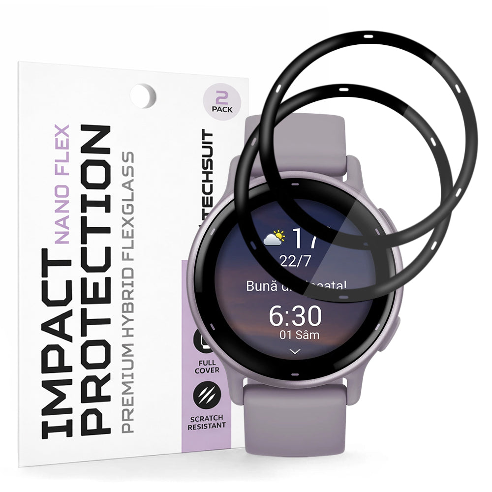 Skyddsfilm Techsuit Nano Flex för Garmin Vivoactive 5, Set med 2 stycken, Plast, Svart