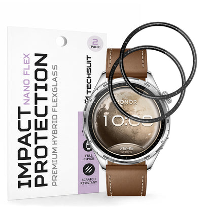 Techsuit Nano Flex Skyddsfodral för Honor Watch 6, Plast, Set om 2 stycken, Svart