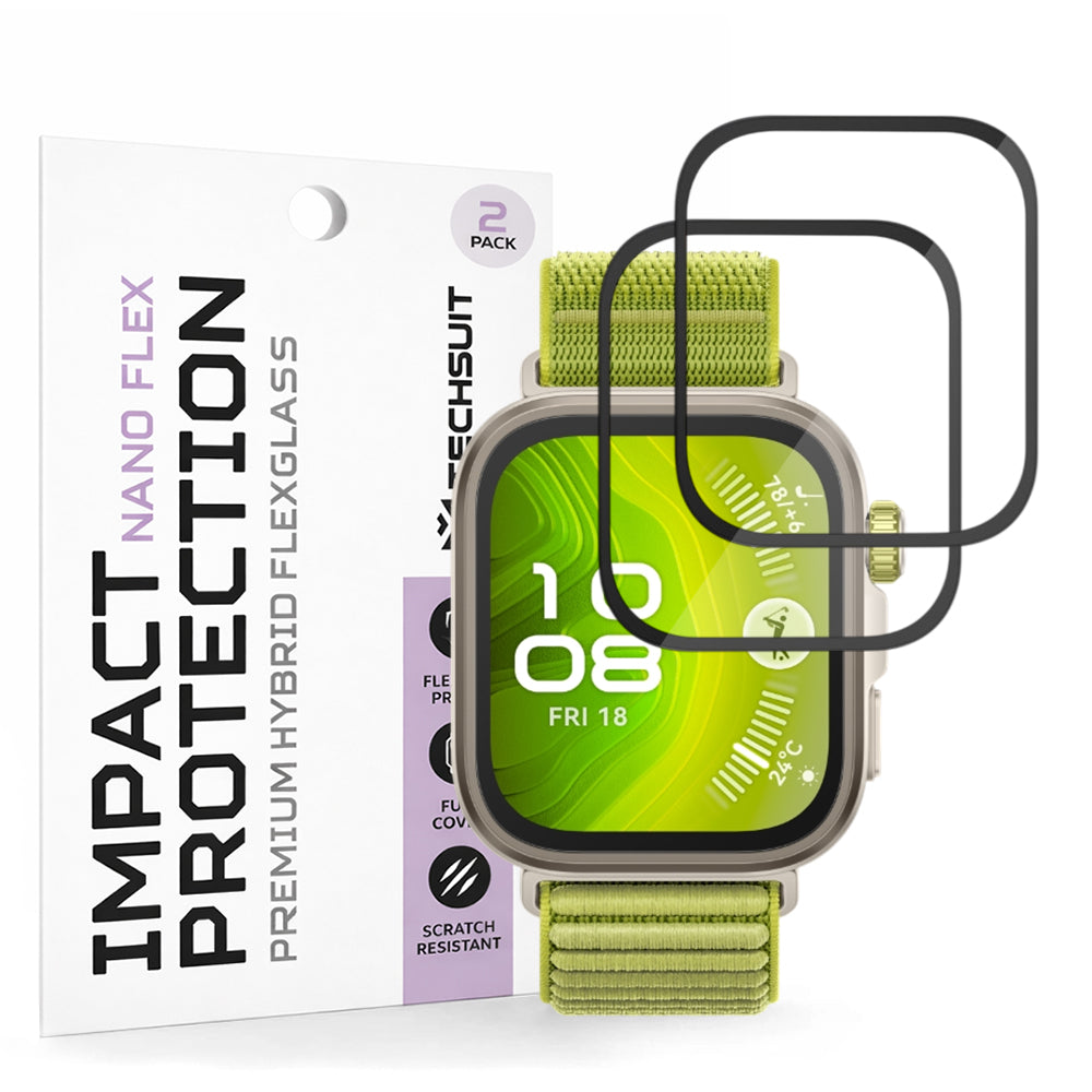 Skyddsfilm Techsuit Nano Flex för Huawei Watch Fit 4 Pro, Set med 2 stycken, Plast, Svart