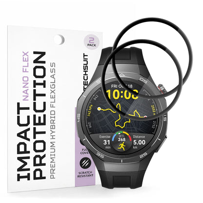 Skyddsfilm Techsuit Nano Flex för Huawei Watch GT 5 Pro 46mm, Set med 2 stycken, Plast, Svart