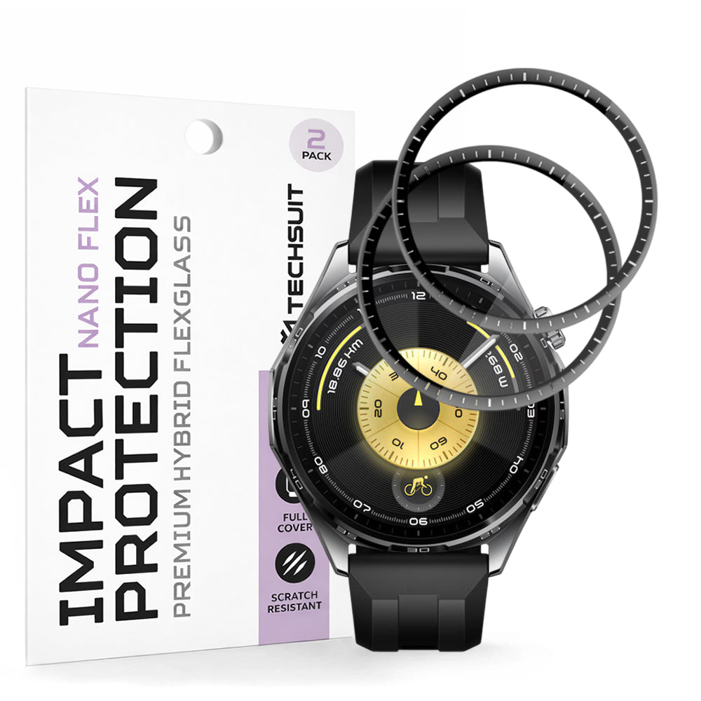 Skyddsfilm Techsuit Nano Flex för Huawei Watch GT 6 46mm, Set med 2 stycken, Plast, Svart