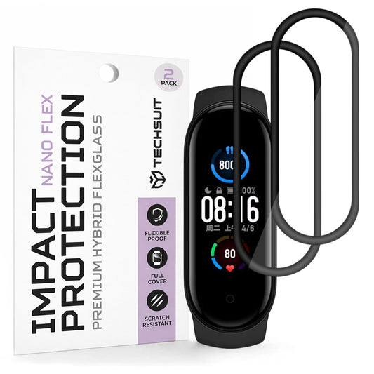 Skyddsfilm Techsuit Nano Flex för Xiaomi Smart Band 6 / 5, Set med 2 stycken, Plast, Svart