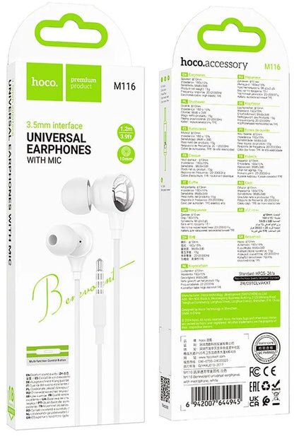 Handsfree 3.5mm HOCO M116, Vit
