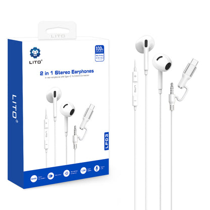 Handsfree 3.5mm / USB-C Lito LF03, Vit
