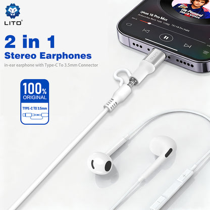 Handsfree 3.5mm / USB-C Lito LF03, Vit