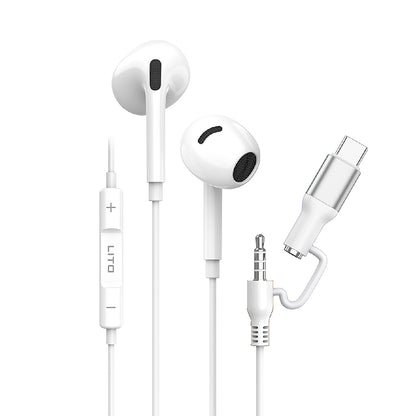 Handsfree 3.5mm / USB-C Lito LF03, Vit