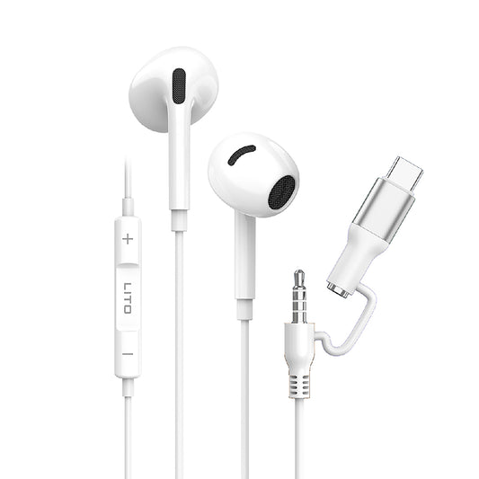 Handsfree 3.5mm / USB-C Lito LF03, Vit