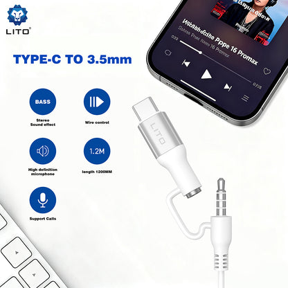 Handsfree 3.5mm / USB-C Lito LF03, Vit