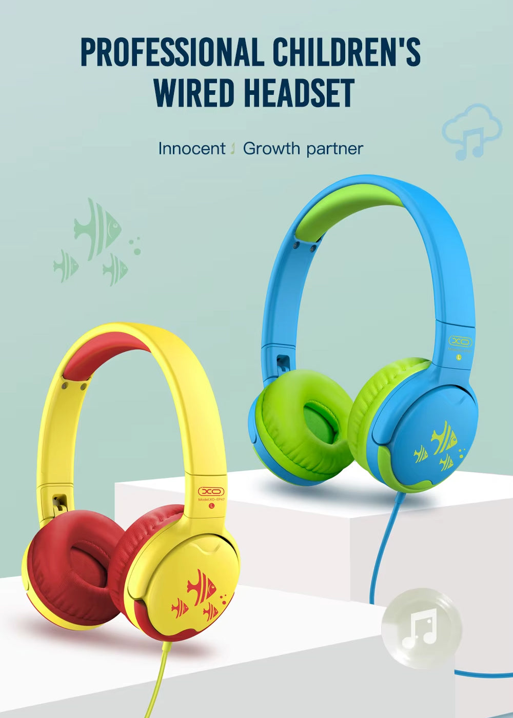 3.5mm XO Design EP47 Study Kids Headphones, Yellow