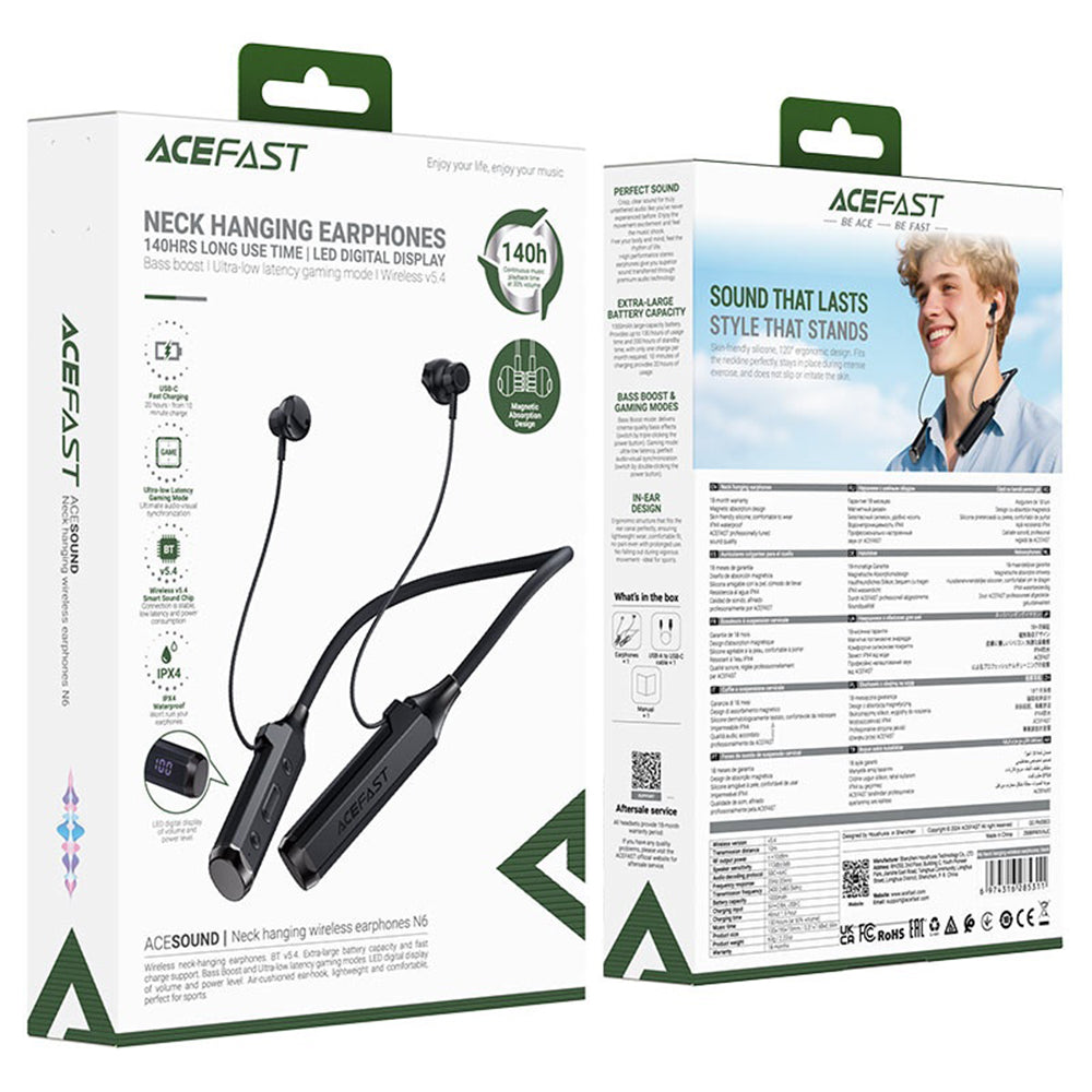 Handsfree Bluetooth Acefast N6, A2DP, Svart