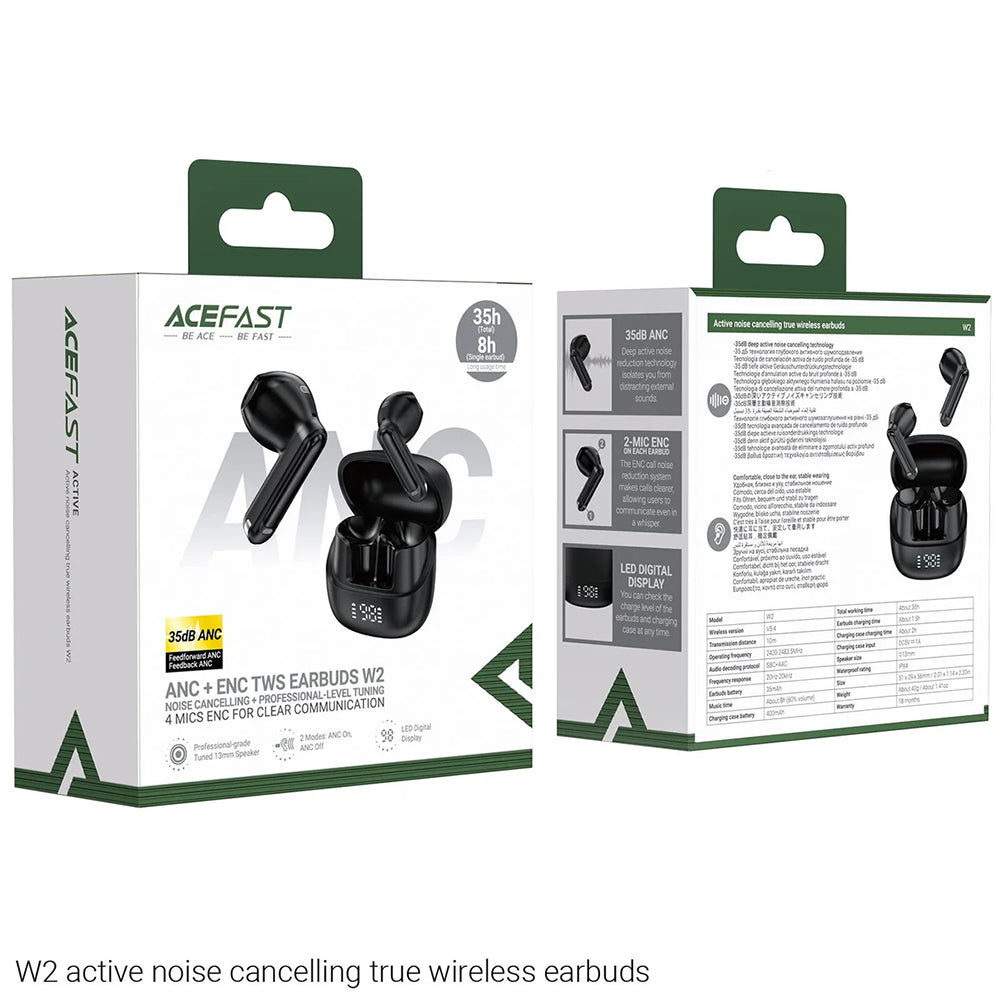 Handsfree Bluetooth Acefast W2, TWS, Svart