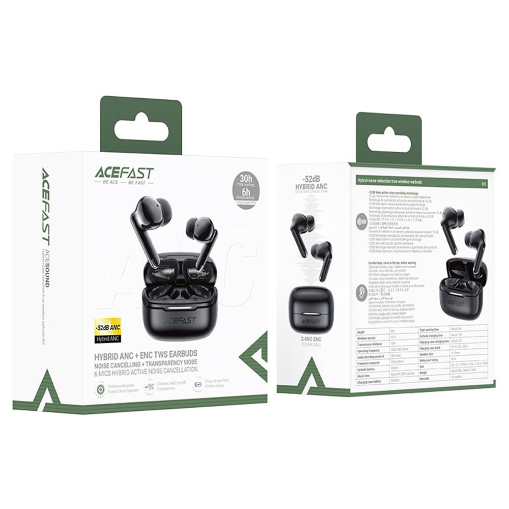 Handsfree Bluetooth Acefast W5, TWS, ANC, Svart