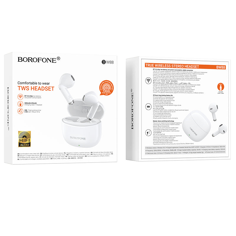 Handsfree Bluetooth Borofone BW88 Deep Rhyme, TWS, Vit