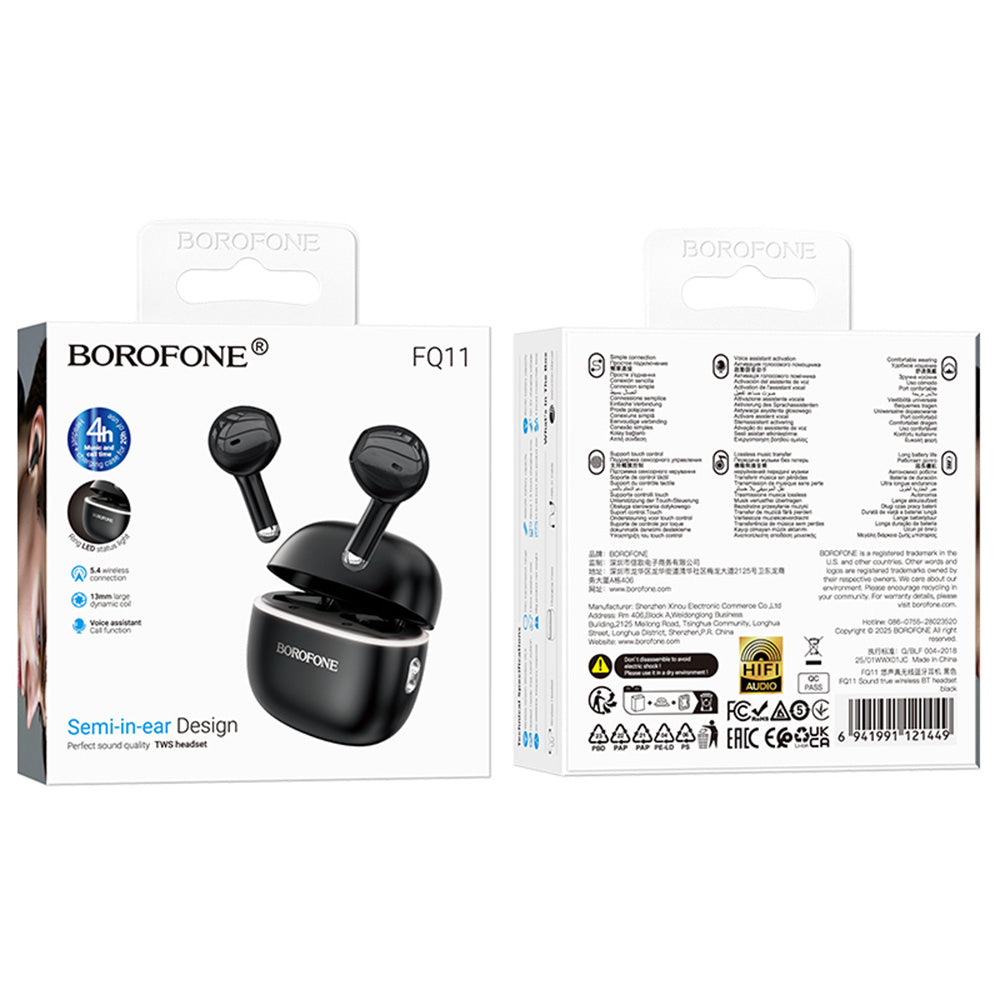 Handsfree Bluetooth Borofone FQ11 Sound, TWS, Svart