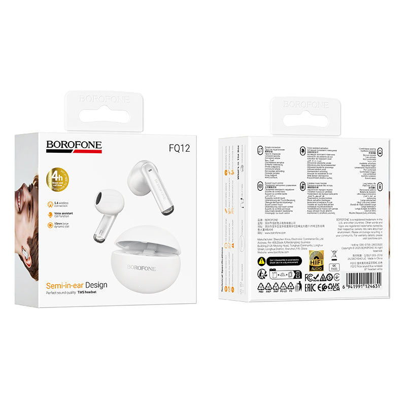 Bluetooth-handsfree Borofone FQ12 Nice, TWS, Vit