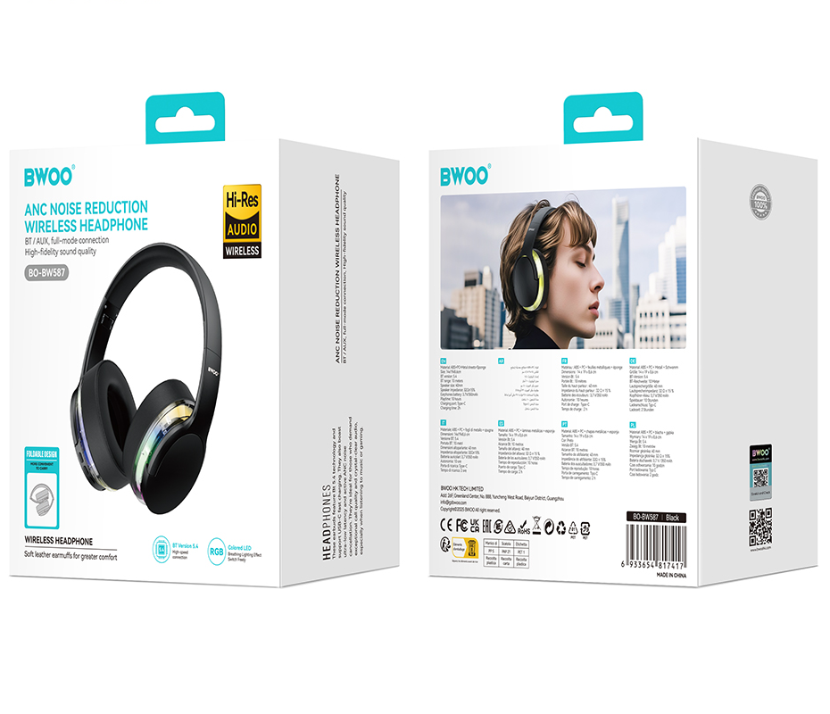 Bluetooth-handsfree BWOO BO-BW587, A2DP, ANC, Svart