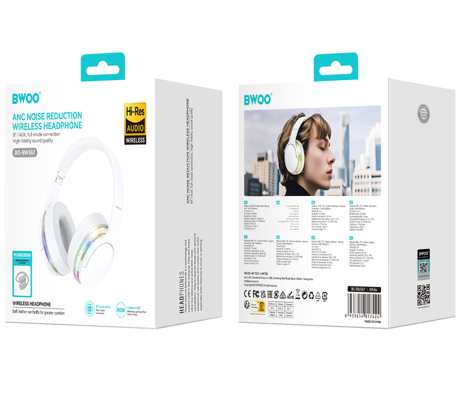 Bluetooth-handsfree BWOO BO-BW587, A2DP, ANC, Vit