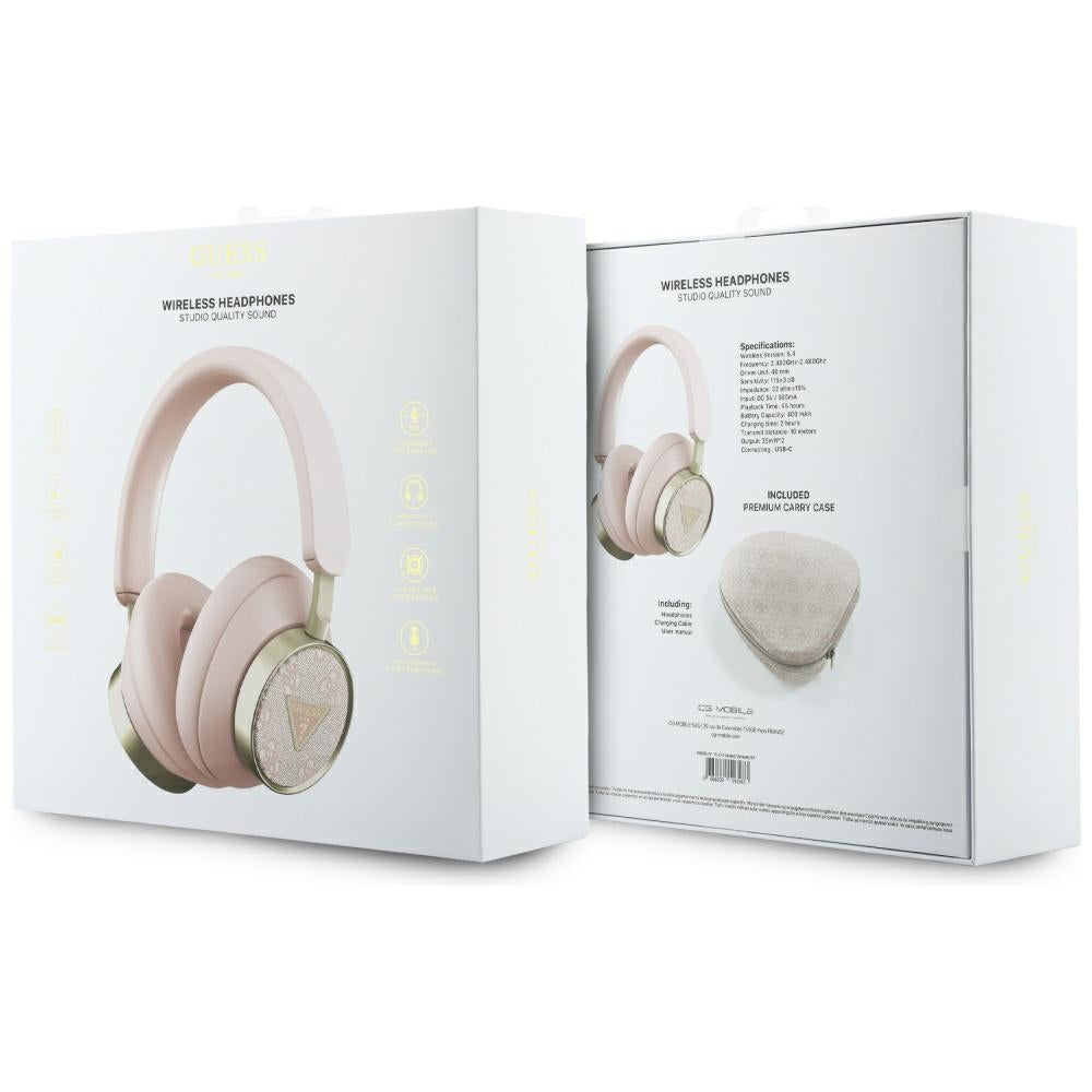 Handsfree Bluetooth Guess 4G Gold Triangle Logo, A2DP, Rosa