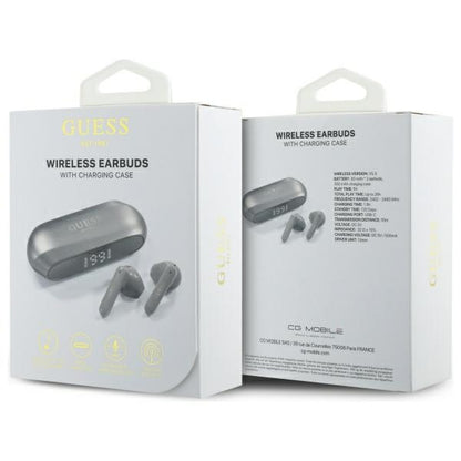 Handsfree Bluetooth Guess Elongated Metallic Printed Logo, TWS, Grå