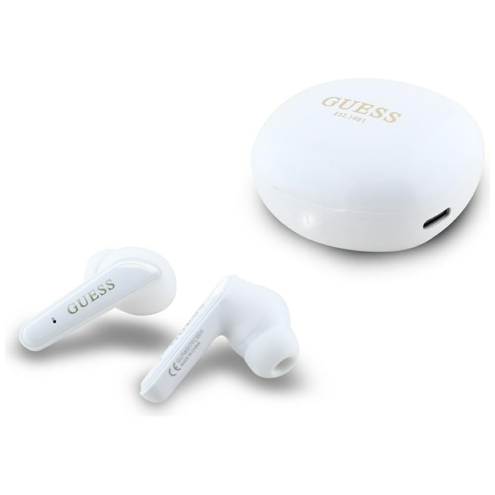 Handsfree Bluetooth Guess Flat Classic Logo Electroplated, TWS, Vit