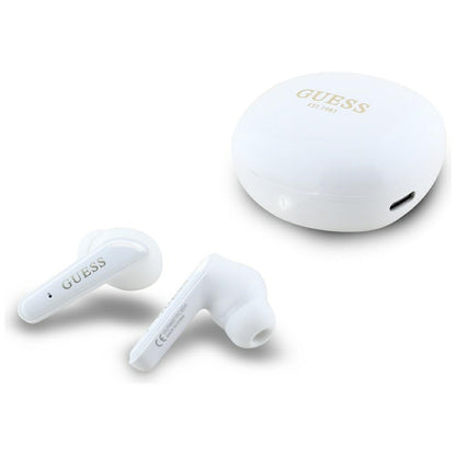 Handsfree Bluetooth Guess Flat Classic Logo Electroplated, TWS, Vit