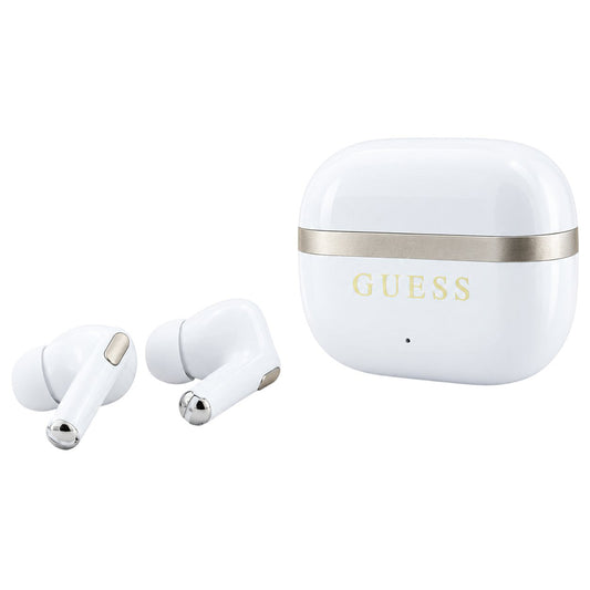 Handsfree Bluetooth Guess Glossy Gold Line Printed Classic Logo, TWS, vit