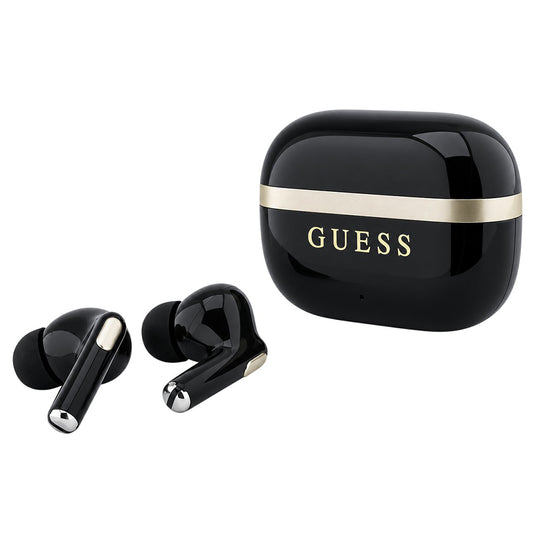 Guess Glossy Gold Line Printed Classic Logo Bluetooth-handsfree, TWS, svart