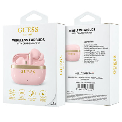 Handsfree Bluetooth Guess Glossy Gold Line Printed Classic Logo, TWS, rosa