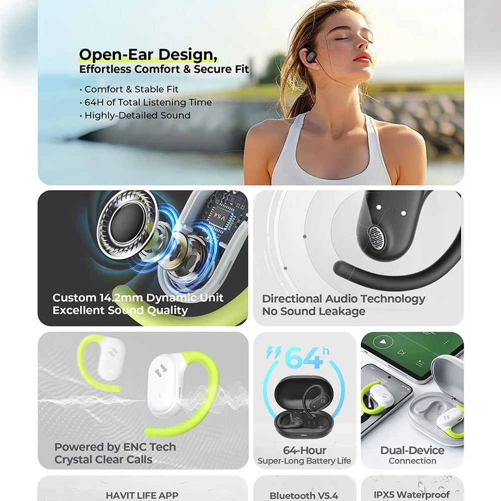 Handsfree Bluetooth HAVIT OWS915, TWS, Svart