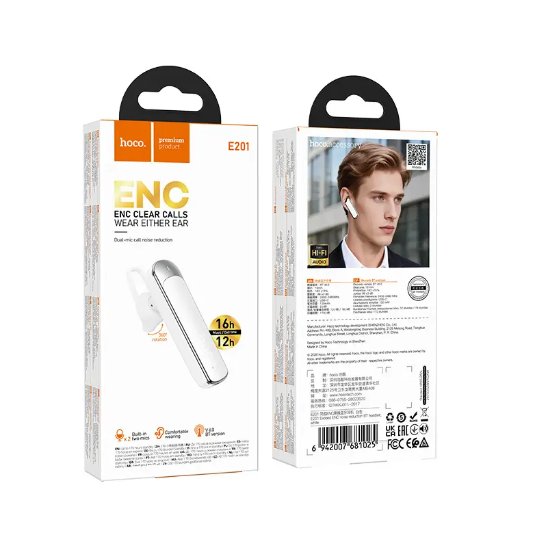 Handsfree Bluetooth HOCO E201, Vit