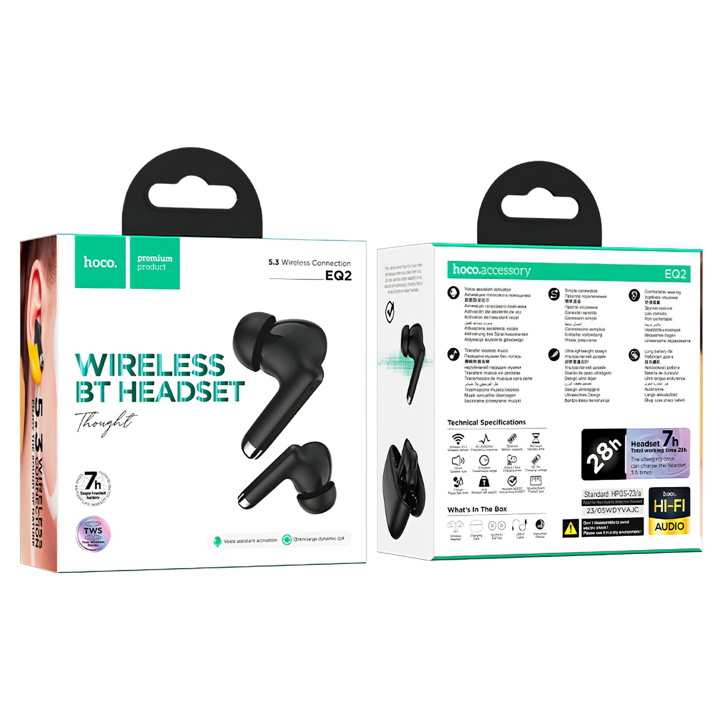 Handsfree Bluetooth HOCO EQ2, TWS, Svart