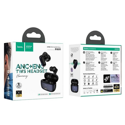 Handsfree Bluetooth HOCO EQ20, TWS, ANC, MultiPoint, Svart