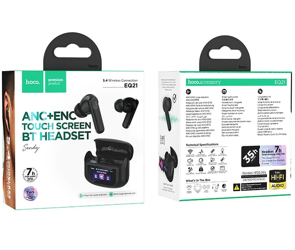 Handsfree Bluetooth HOCO EQ21, TWS, ANC, Svart