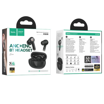 Handsfree Bluetooth HOCO EQ26, TWS, ANC, Svart