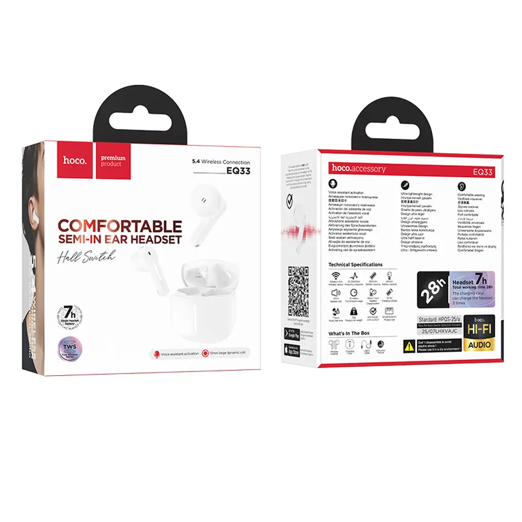 Bluetooth-handsfree HOCO EQ33, TWS, Vit