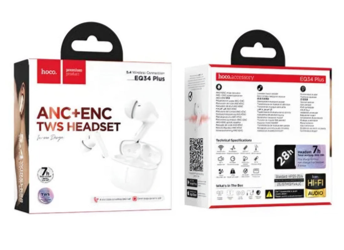 Bluetooth-handsfree HOCO EQ34 Plus, TWS, ANC, Vit