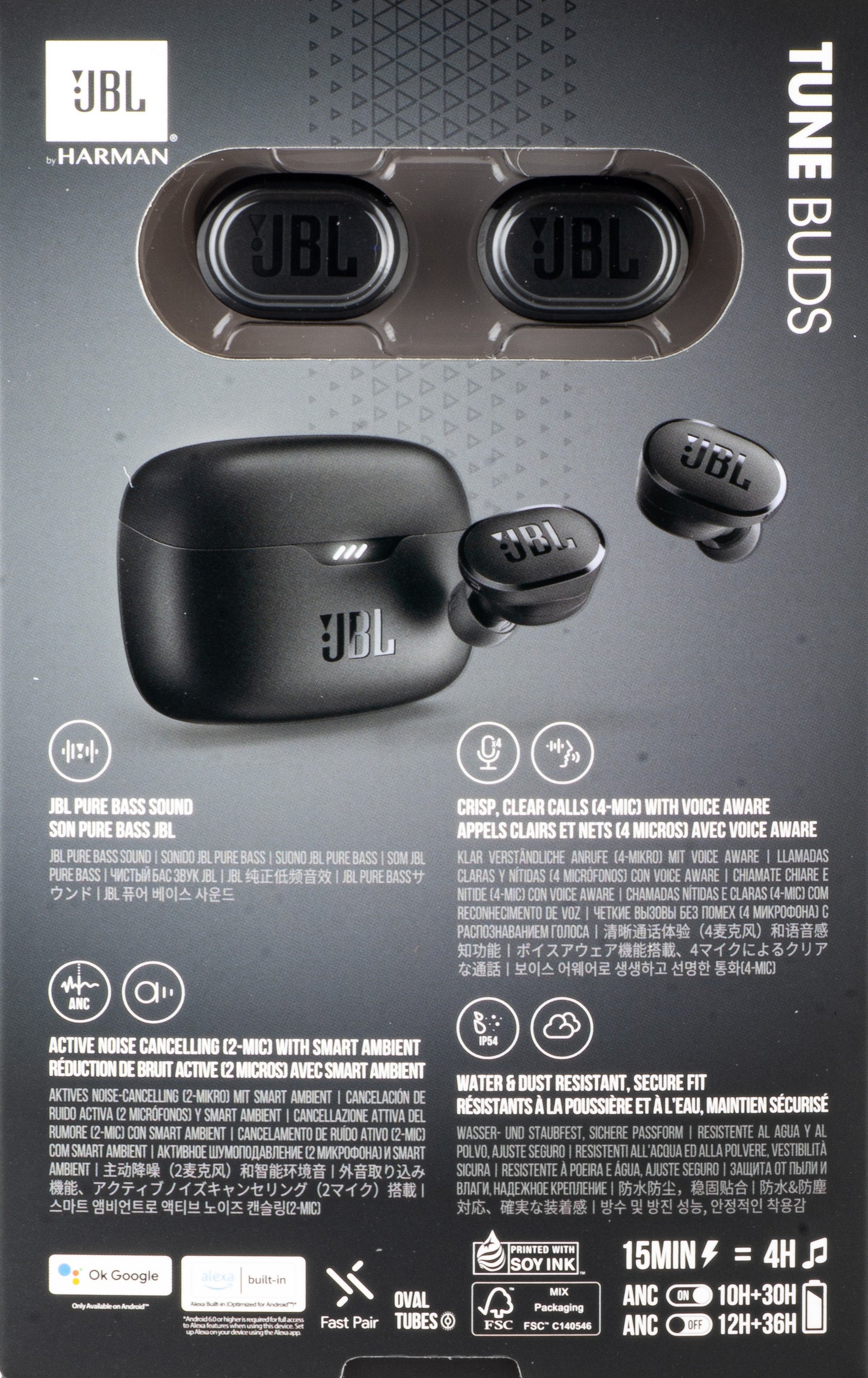 Handsfree Bluetooth JBL Tune Buds, TWS, ANC, Multipoint, Svart JBLTBUDSBLK