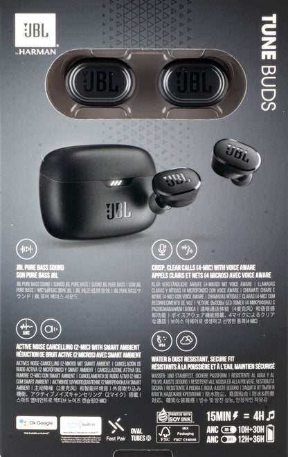 Handsfree Bluetooth JBL Tune Buds, TWS, ANC, Multipoint, Svart JBLTBUDSBLK