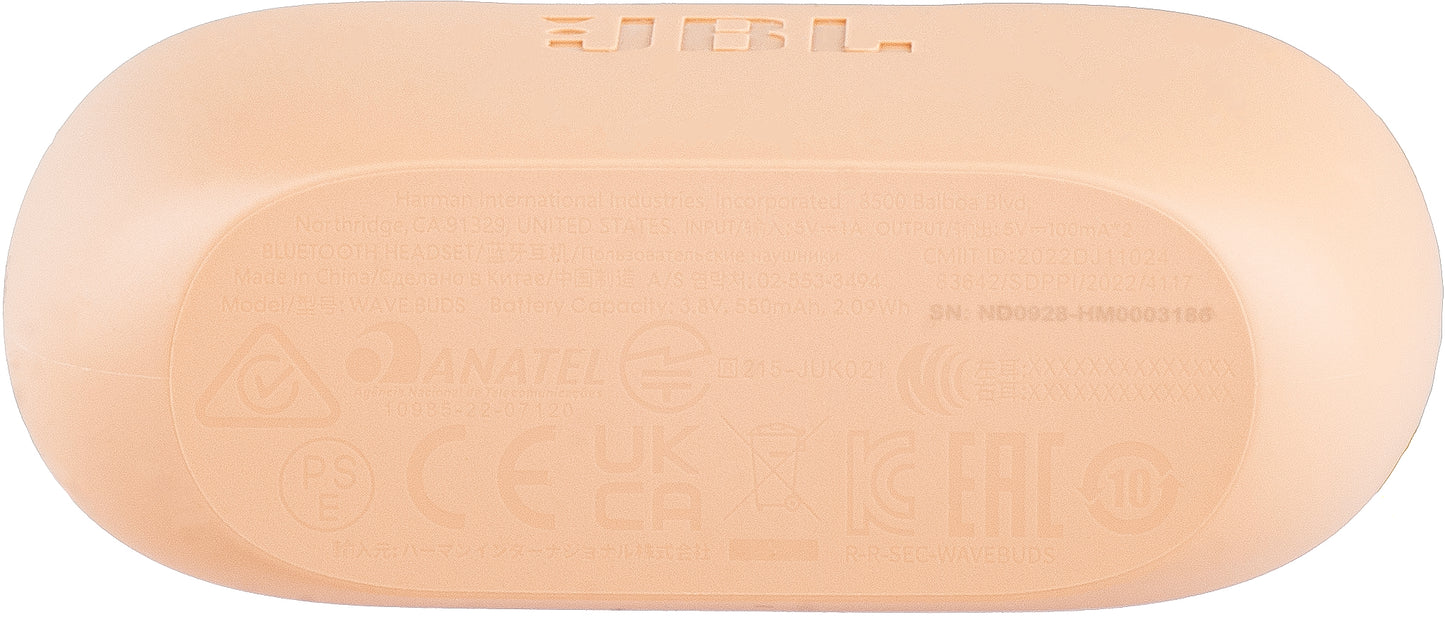 Handsfree Bluetooth JBL Wave Buds, TWS, Beige, Omslaget JBLWBUDSBEG